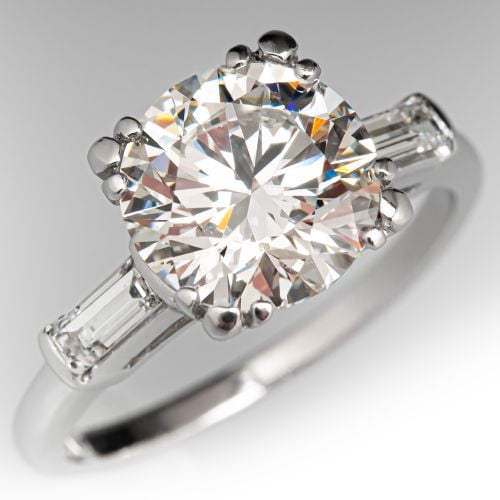 2.53ct F/VVS2 Lab Grown Diamond Engagement Ring 1970s Platinum Mounting