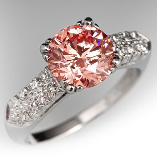 2.12ct Fancy Vivid Pink VS1 Lab Grown Diamond Engagement Ring 1950s Platinum Mounting