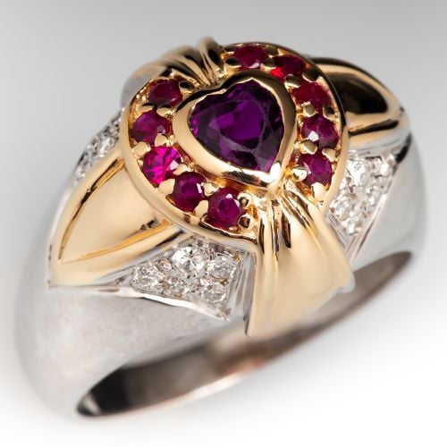 Romantic Ruby & Diamond Ring 14K White & Yellow Gold