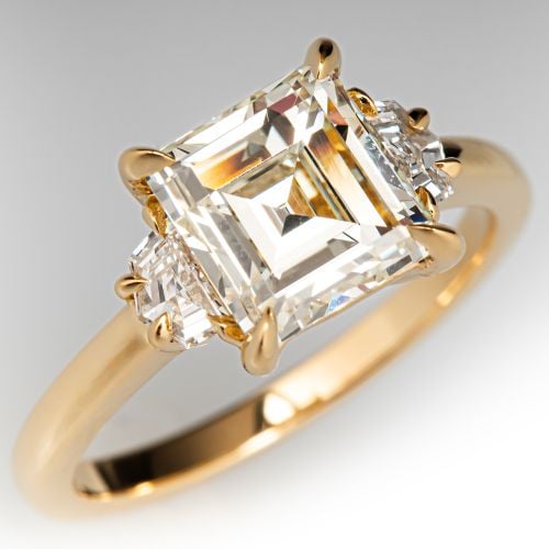 Square Emerald Cut Diamond Engagement Ring 18K Yellow Gold 2.35Ct M/VS2 GIA