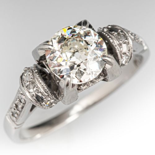 Architectural Art Deco Old Euro Diamond Engagement Ring Platinum 1.02Ct K/SI1