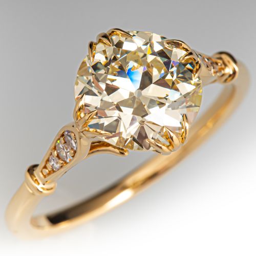 Claw Prong Old Euro Diamond Engagement Ring 18K Yellow Gold 2.13Ct S-T/VS2 GIA