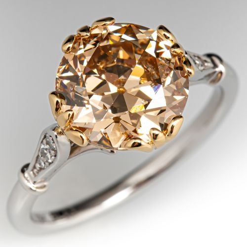 3 Carat Fancy Brown Diamond Engagement Ring Platinum/ 18K Yellow Gold 3.03Ct I1 GIA