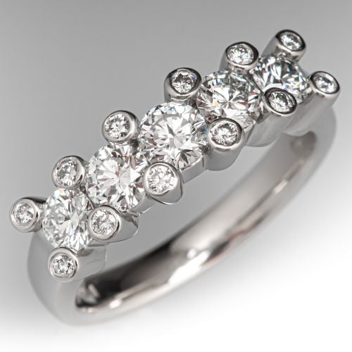 Five Stone Diamond Ring w/ Bezel Diamond Accents Platinum
