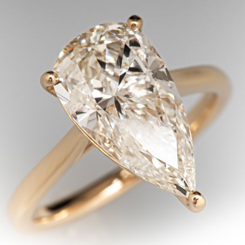 Stunning Pear Cut Diamond Solitaire Ring 14k Yellow Gold 3.58ct M/I1