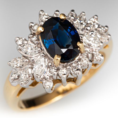 No Heat Blue Sapphire Diamond Ring 14K Yellow Gold
