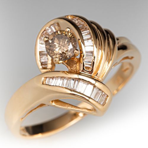 Fluted Fancy Diamond Ring 14K Yellow Gold