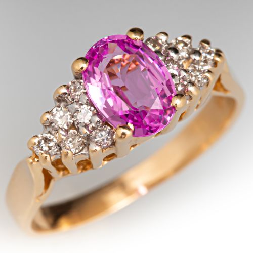 Lovable Pink Sapphire Diamond Accented Ring 14K Yellow Gold