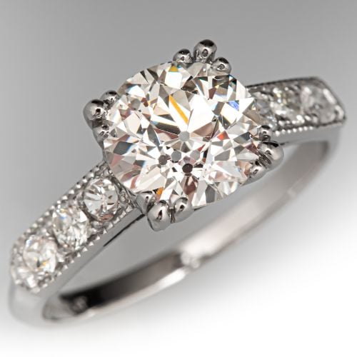 Circa 1930s Old European Diamond Engagement Ring Platinum 1.77Ct J/SI1