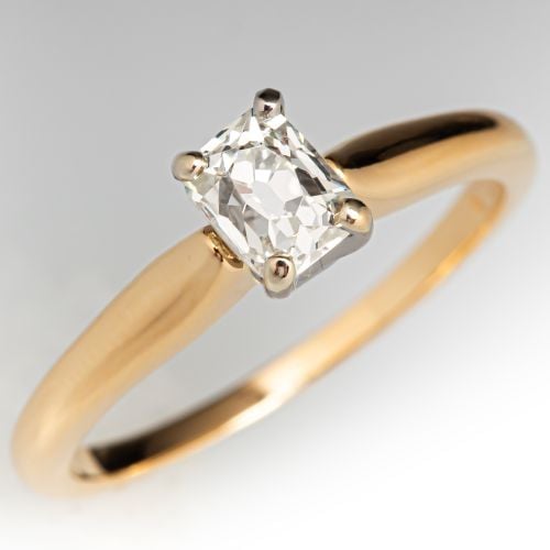 Special Old Mine Cut Diamond Solitaire Ring 18K Yellow Gold .50Ct L/SI1