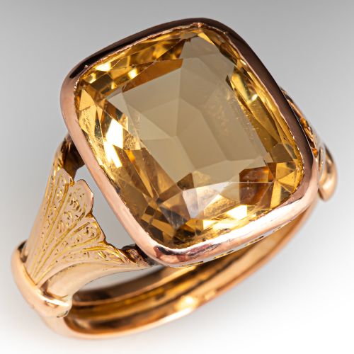 Open Enclosure Vintage Citrine Ring 18K Yellow Gold