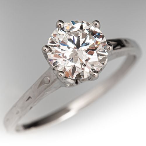1 Carat Lab Grown Diamond in 1940s Solitaire Mounting 14K White Gold
