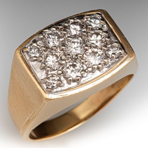 Dapper Mens Vintage Diamond Ring 14K Yellow & White Gold