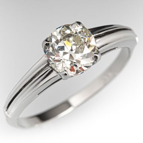 Circa 1930s Diamond Engagement Ring 14K White Gold 1.15Ct L/I1 GIA