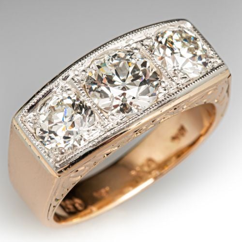 Three Stone Diamond Ring 18K Two Tone Gold 1.16Ct L/SI2 GIA