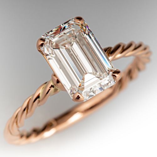 Emerald Cut Diamond Solitaire Engagement Ring 14K Rose Gold 2.11Ct G/I1 GIA
