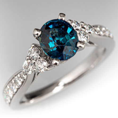 Oval Teal Sapphire Engagement Ring 14K White Gold