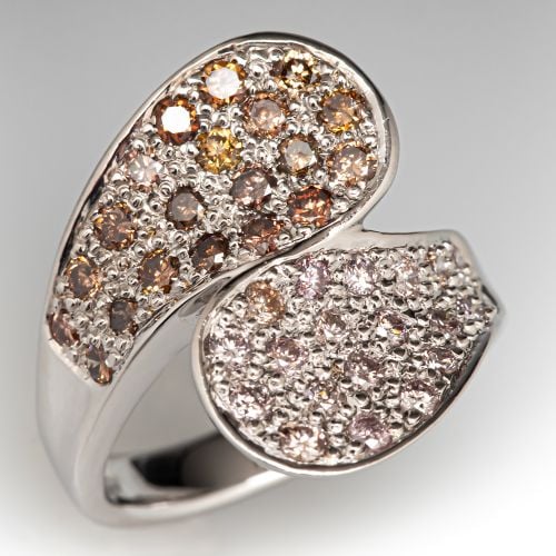 Fancy Colored & Pink Diamond Bypass Ring 18K White Gold