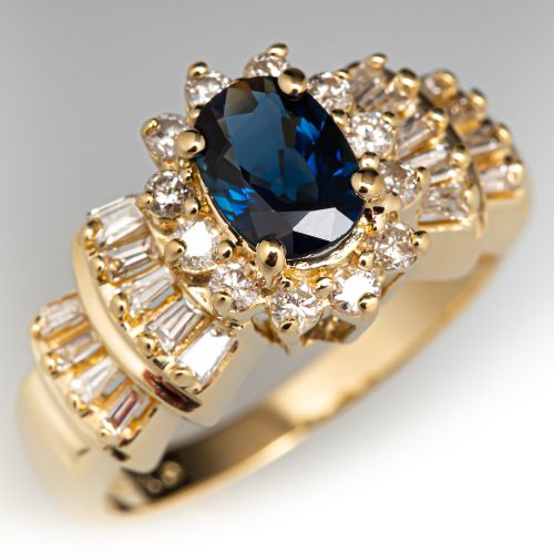 Oval Sapphire & Diamond Ring 14K Yellow Gold