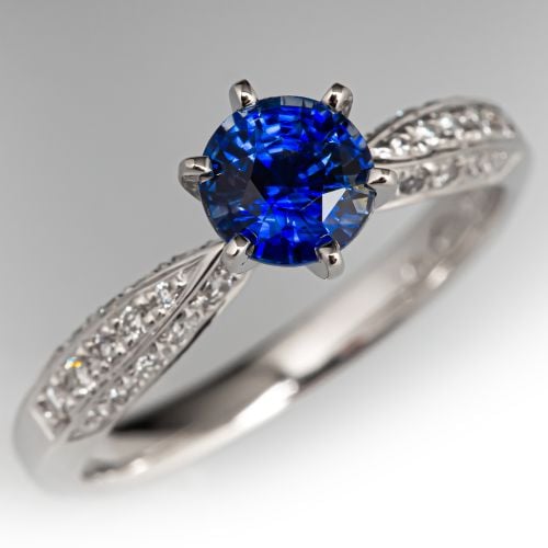 Vibrant Blue Sapphire Engagement Ring  18K White Gold