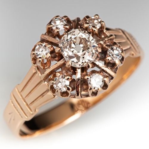 Late Victorian Diamond Cluster Ring Yellow Gold
