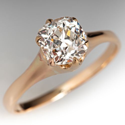 Old Mine Solitaire Diamond Engagement Ring Yellow Gold 1.19Ct J/I1 GIA