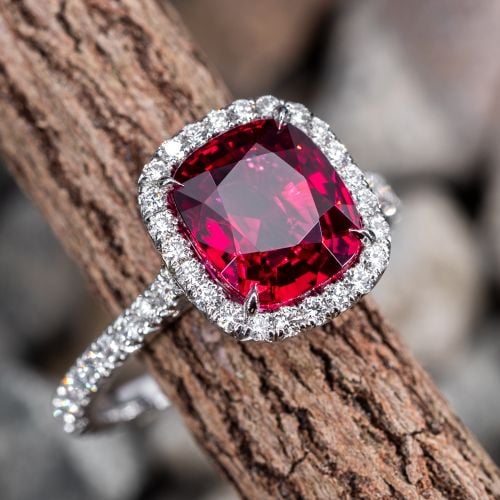 AGL No Heat Burma Red Spinel Halo Engagement Ring, J.W. Currens