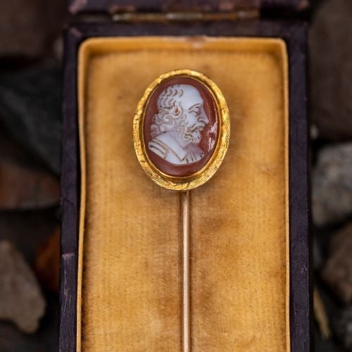 Vintage Yellow Gold Shell Cameo Stick Pin - Shakespeare?