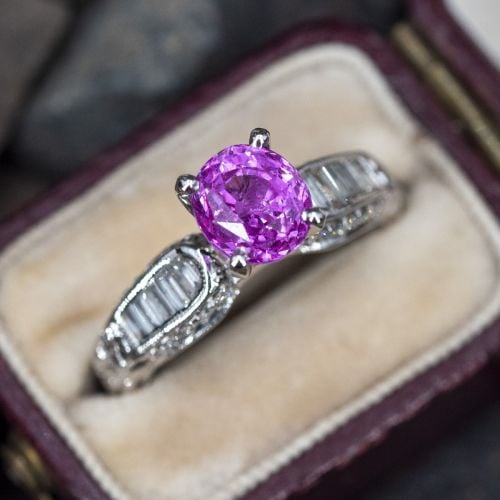 1.8 Carat Pink Sapphire Engagement Ring w/ Diamonds 14K