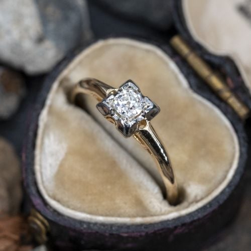 1940s Vintage Old Mine Cut Diamond Engagement Ring .25ct J/VS2