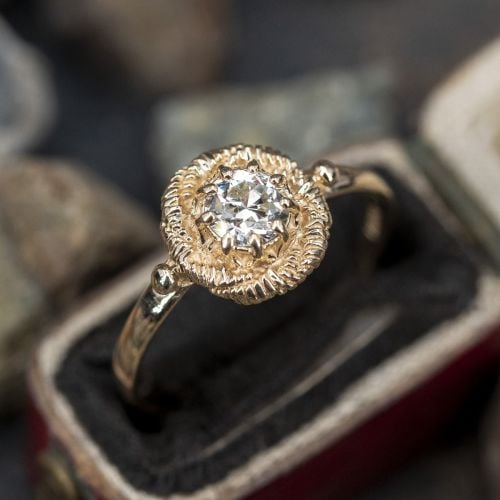 Vintage 14K Yellow Gold Transitional Cut Diamond Engagement Ring .34ct I/VS2