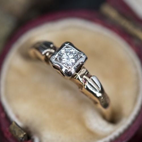 1940s Vintage Diamond Engagement Ring 14K Yellow Gold .13ct F/VVS2