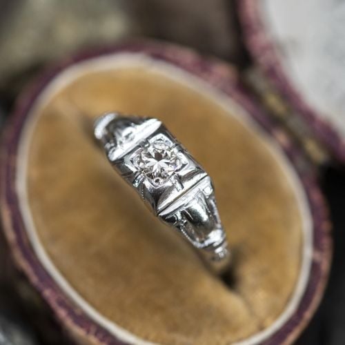 1940s Vintage Transitional Cut Diamond Engagement Ring 18K White Gold .12ct K/VS2
