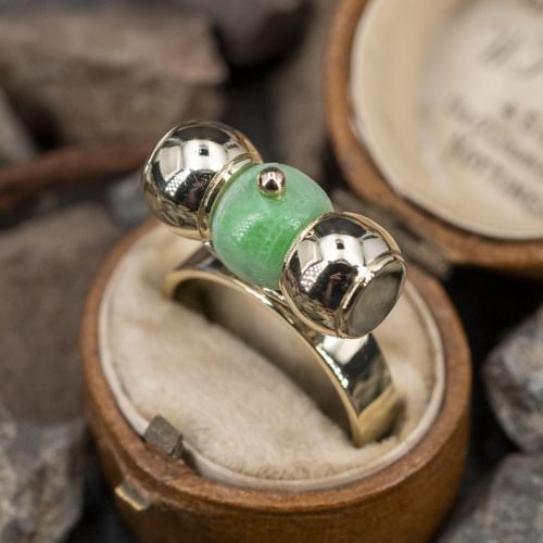 Carved Jadeite Jade Bead Cocktail Ring 14K Yellow Gold