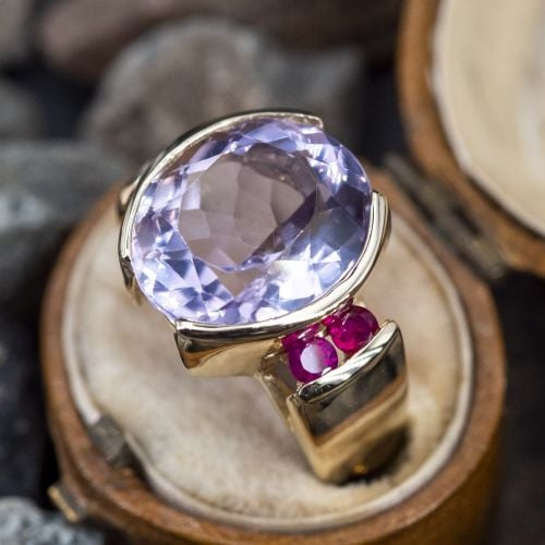 Amethyst Cocktail Ring w/ Ruby Accents 14K Yellow Gold