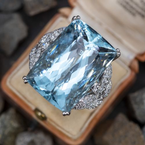 Massive & Breathtaking Aquamarine Cocktail Ring w/ Diamonds