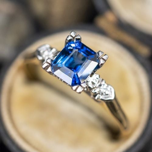 Blue Sapphire Engagement Ring with Diamonds Accents 