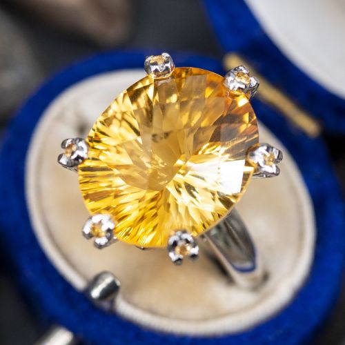 13 Carat Oval Citrine Cocktail Ring w/ Sapphire and Diamond Accents