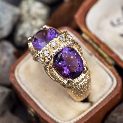 Amethyst Cocktail Ring w/ Diamond Accents 14K Yellow Gold