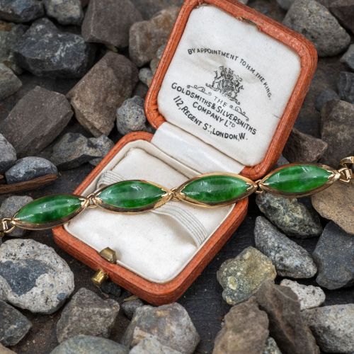 Vintage Untreated Jadeite Jade Bracelet 14K Yellow Gold