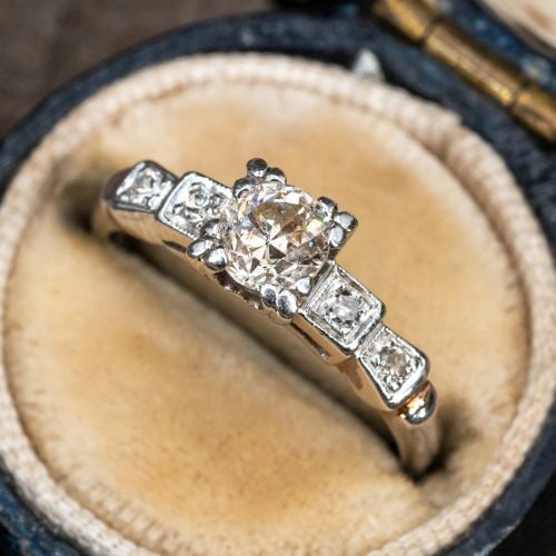 Circa 1940's Diamond Engagement Ring w/ Accents Platinum