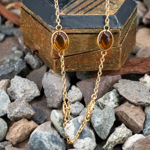 1970's Vintage Citrine Station Necklace 14K Yellow Gold 32-Inch