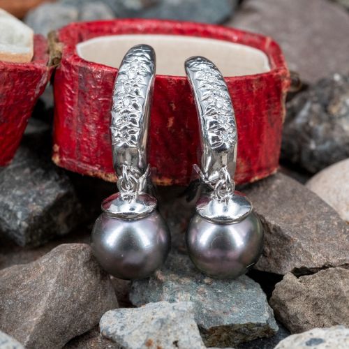 Tahitian Pearl & Diamond Earrings 18K White Gold
