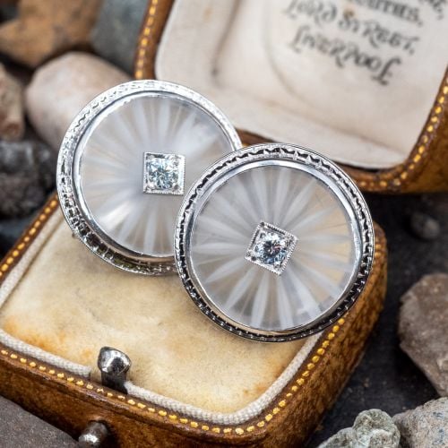 Rock Crystal & Diamond Earrings 14K White Gold