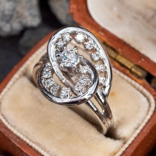 Swirl Design Diamond Cocktail Ring 14K White Gold