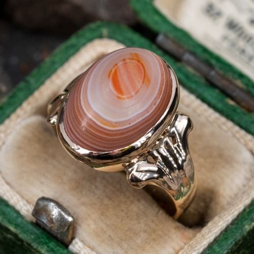 Estate Mottled Agate Cocktail Ring 14K Yellow Gold