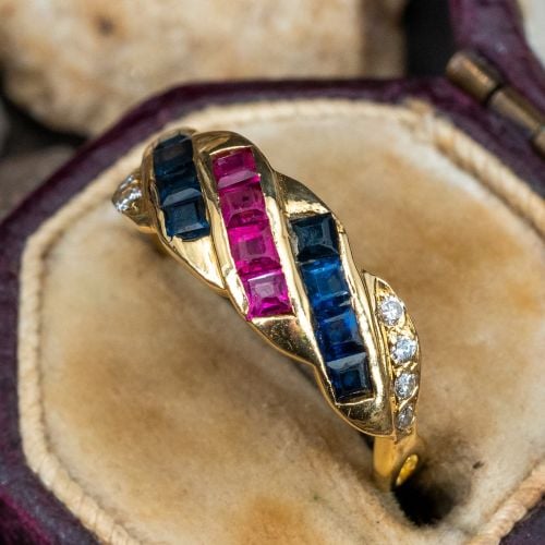 Ruby, Sapphire & Diamond Ring 18K Yellow Gold