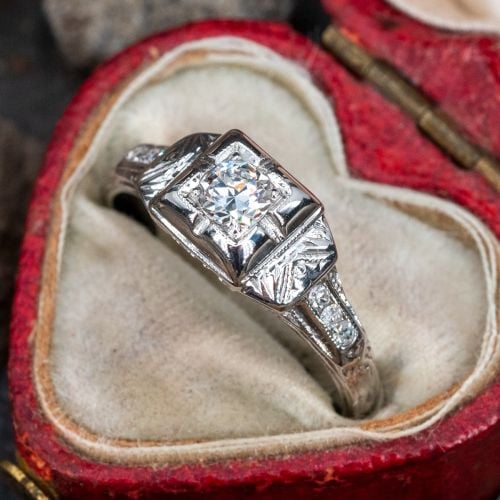 1950's Diamond Engagement Ring 18K White Gold .18ct F/VS2