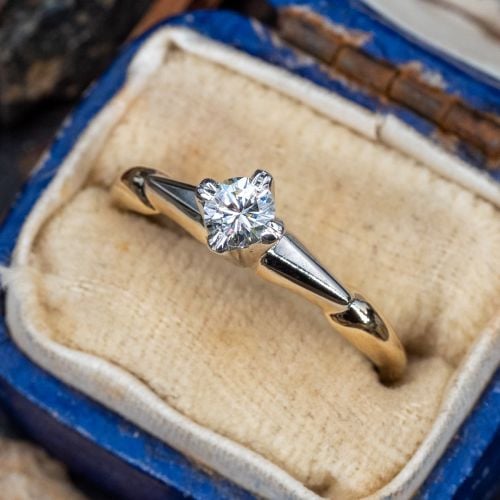Vintage Solitaire Diamond Engagement Ring 14K Two Tone Gold .18ct F/VS1