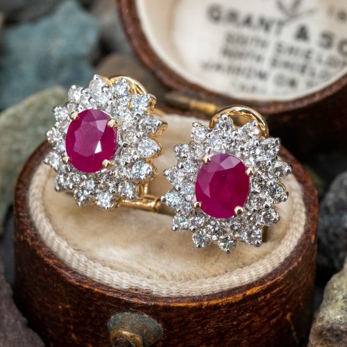 Ruby & Diamond Earrings 14K Yellow Gold